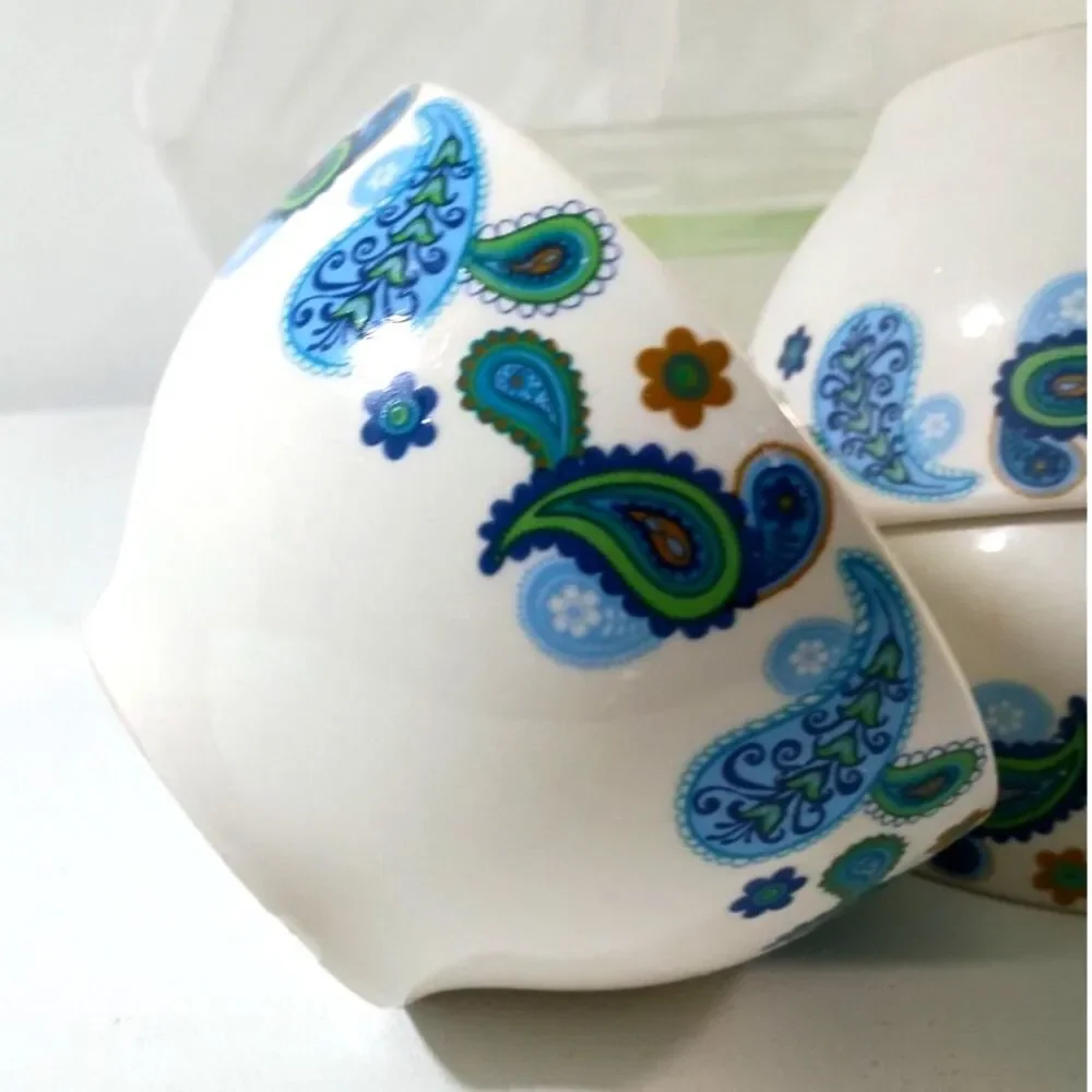 Royal Norfolk Paisley Cereal Bowls – Set of 4 Retired Blue Green Teardrop
